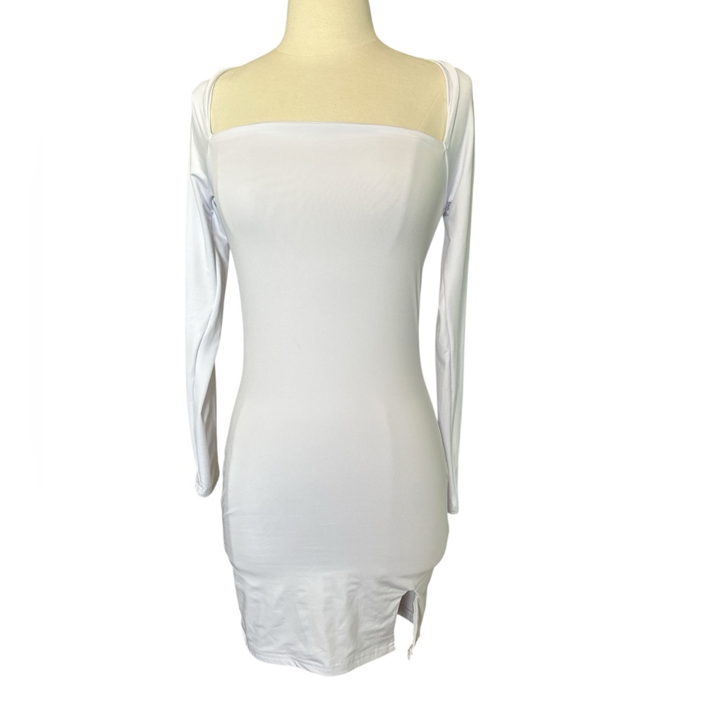 Amazon White Ruched Long Sleeve Bodycon Dress
